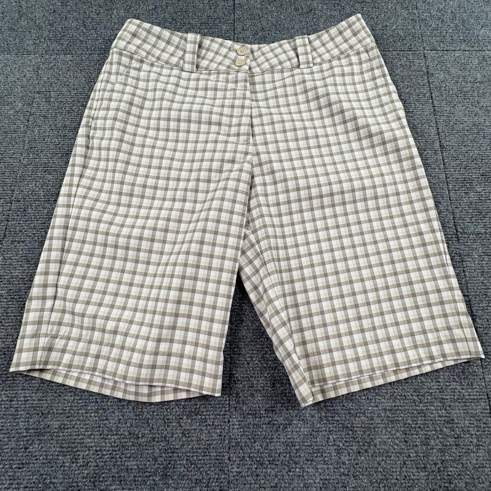 Nike Golf Dri-FIT Gingham Plaid Shorts Tan White Womens Size 6P Petite